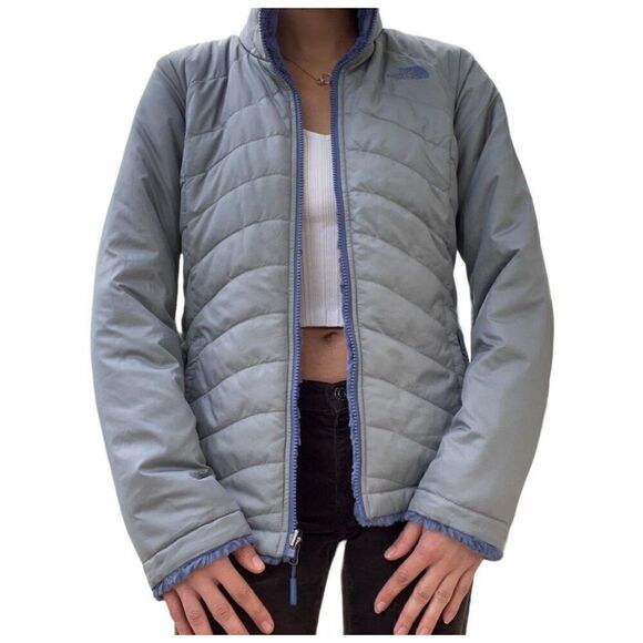 The North Face blue gray mossbud swirl reversible jacket top women’s M - Picture 10 of 11